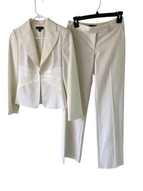 Bebe Womens Low Rise Two-piece Pant Suit Size 0 White Satin Trim Fitted Y2k Rare